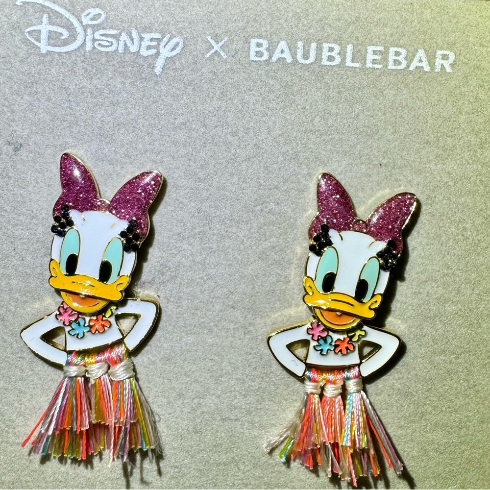 Disney X Baublebar Hula Daisy Duck Summer Vacation Enamel Earrings NIB